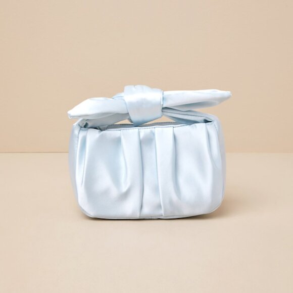 Lulus Essential Style Light Blue Satin Knot Handle Clutch Bag - NWT - Picture 1 of 1